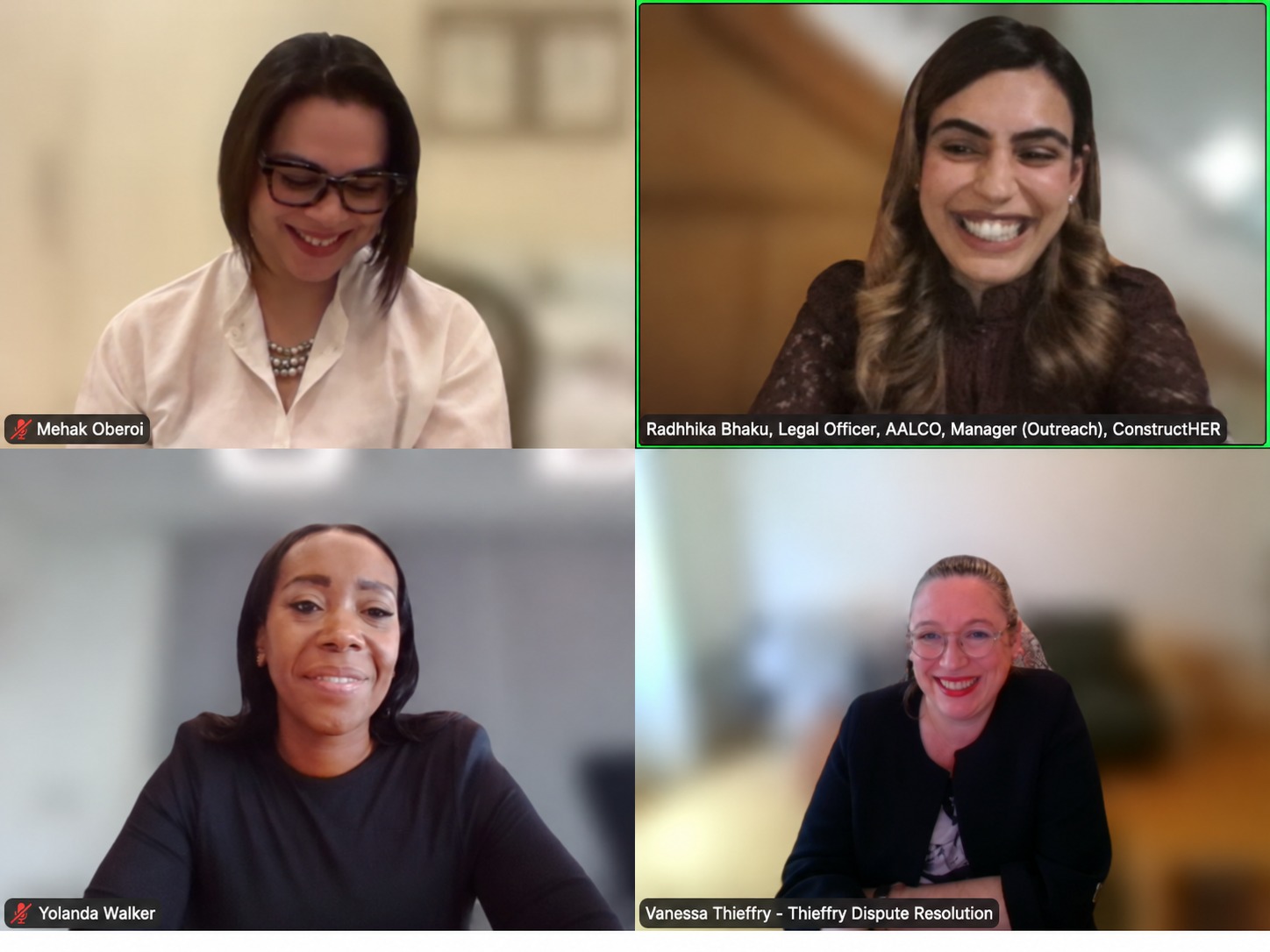 Mehak Oberoi, Radhika Bhakoo, Yolanda Walker and Vanessa Thieffry at the 1 October construction disputes webinar