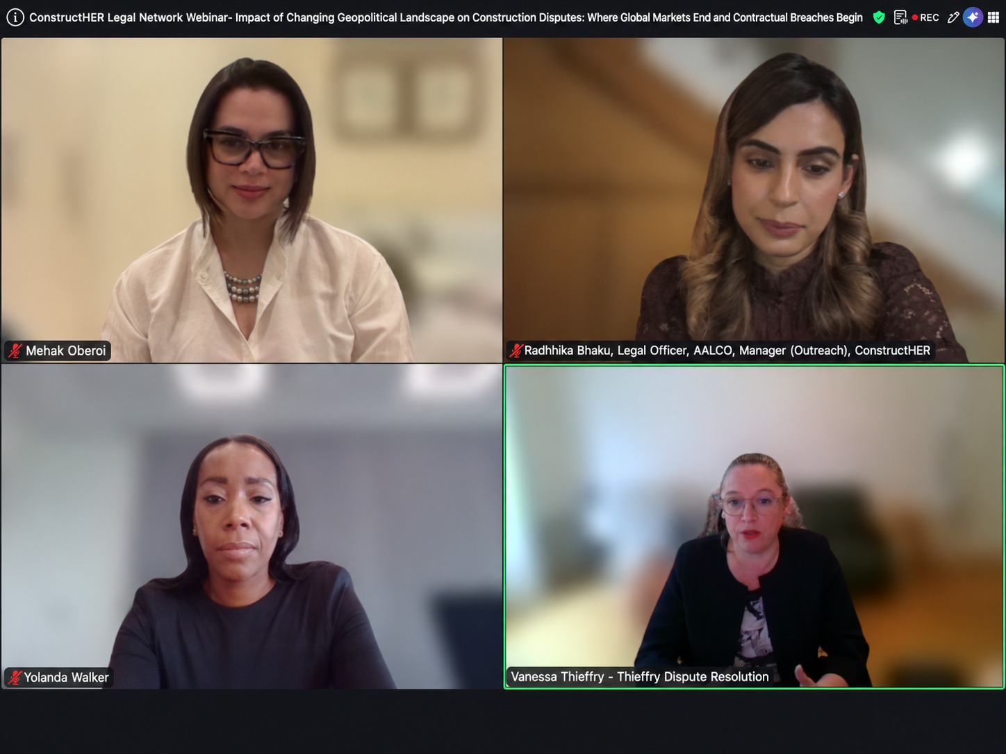 Vanessa Thieffry speaking with the panel during the 1 October construction disputes webinar